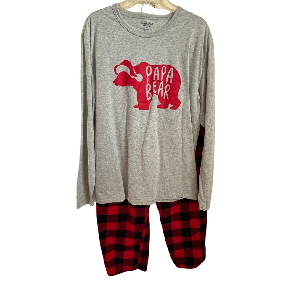 North Pole Papa Bear 2pc Buffalo Plaid Pajama Set - L